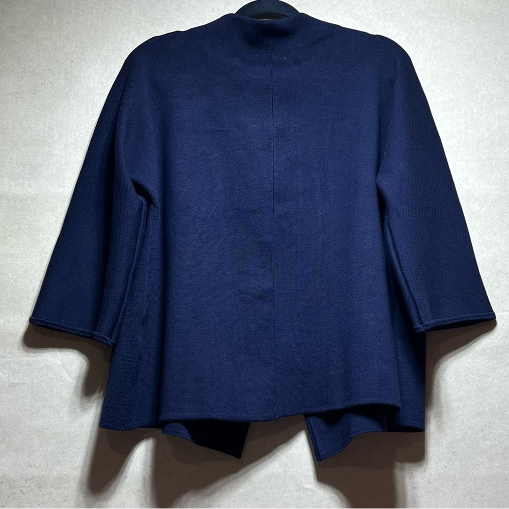 JM Collection Navy Blue Wrap Front Brooch Cardigan, Size Large - Picture 4 of 12